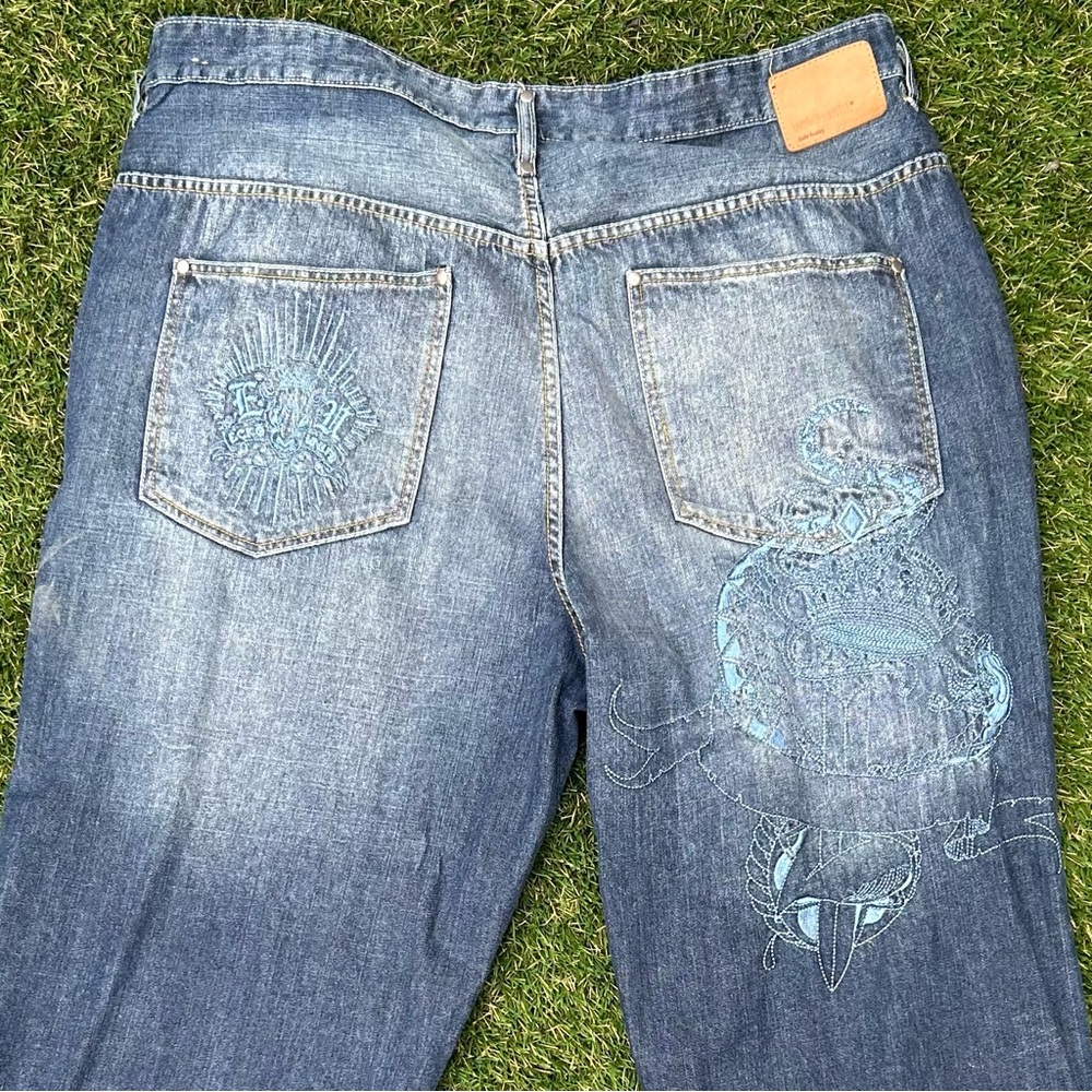 RARE Ecko Unltd Embroidered Jeans Baggy Dagger Sz 44 Vintage Southpole 2000s
